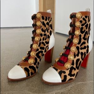 Christian Louboutin LEOPARD Print Gold Embellished Heeled boots